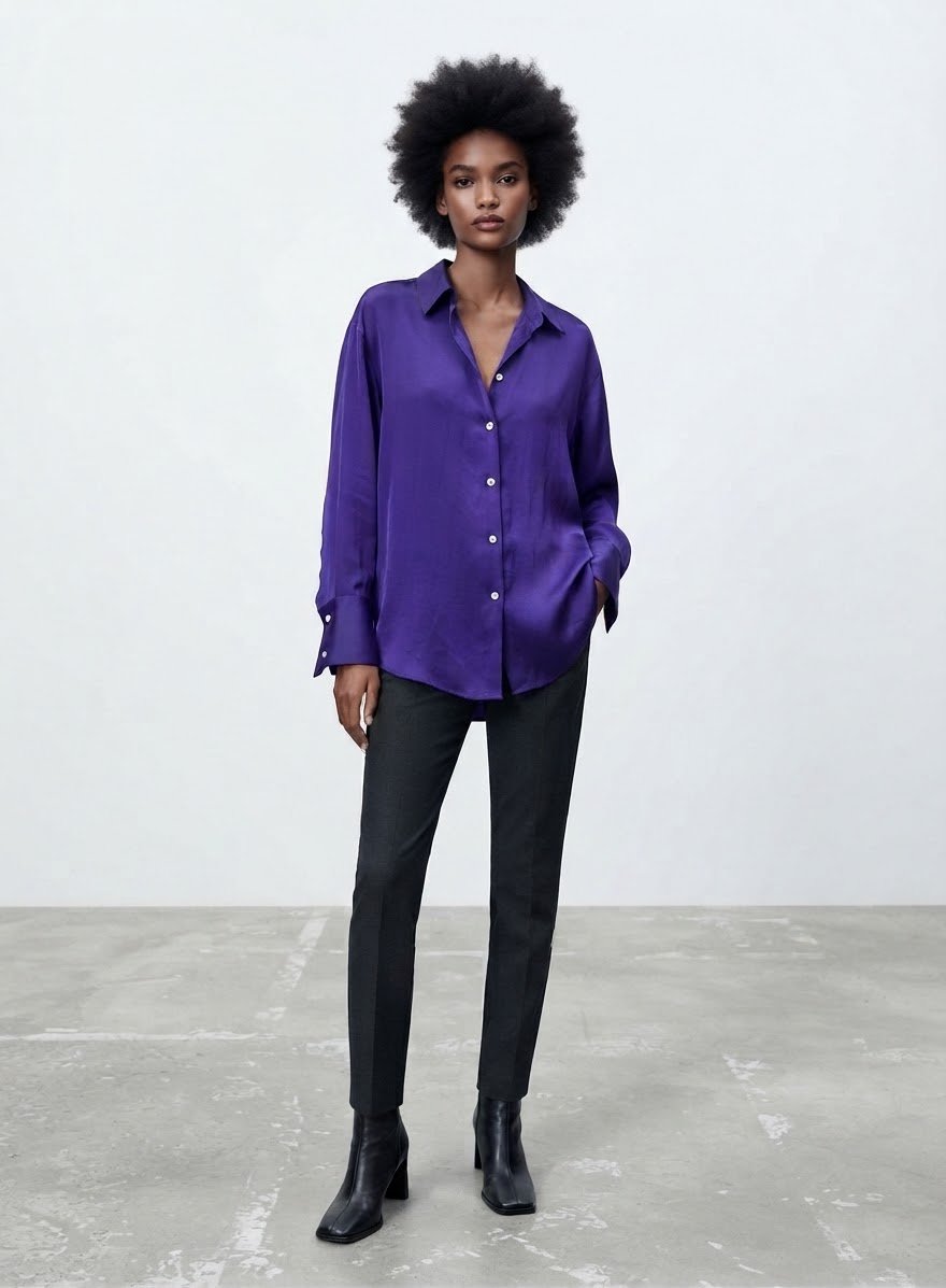 Purple Satin Oversized Shirt
