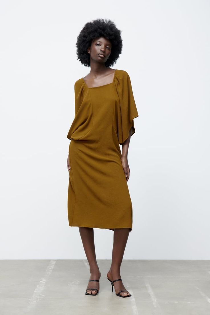 Dark Ochre Draped Midi Dress