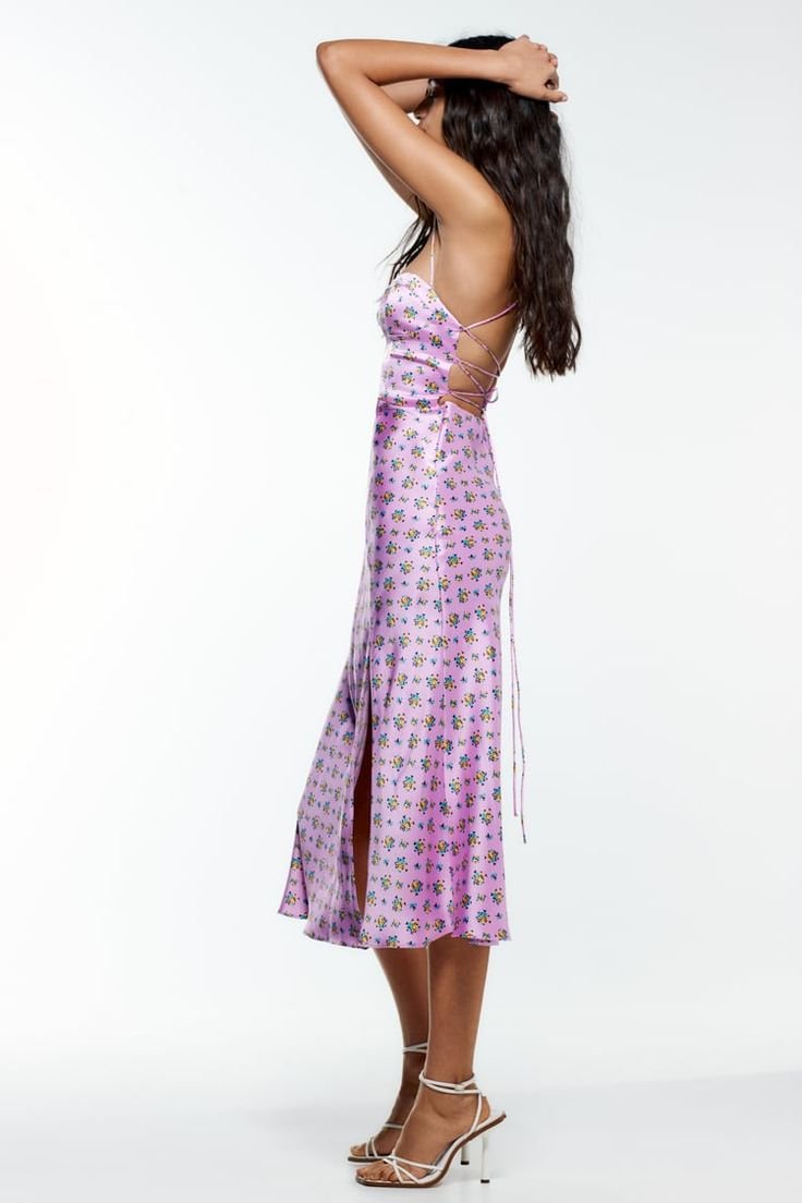 Lilac Floral Sweetheart Midi Dress - Image 3