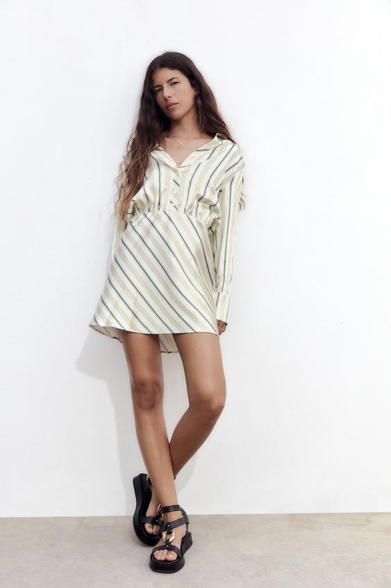Striped Satin Mini Shirt Dress