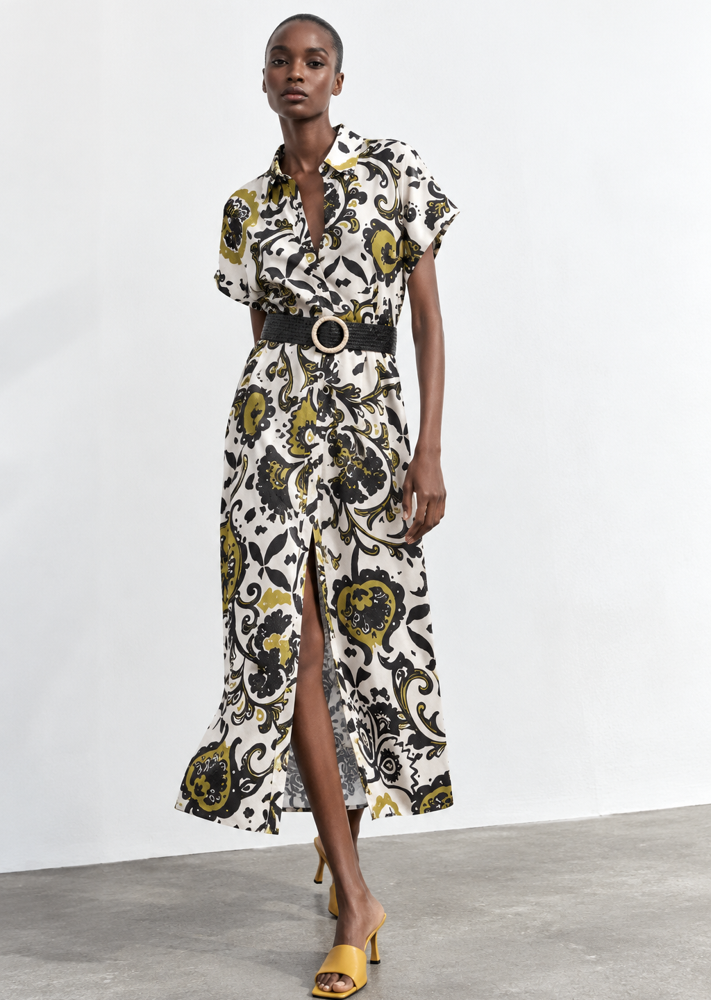 Paisley Print Belted Shirt Dress