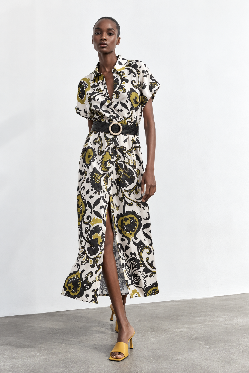 Paisley Print Belted Shirt Dress
