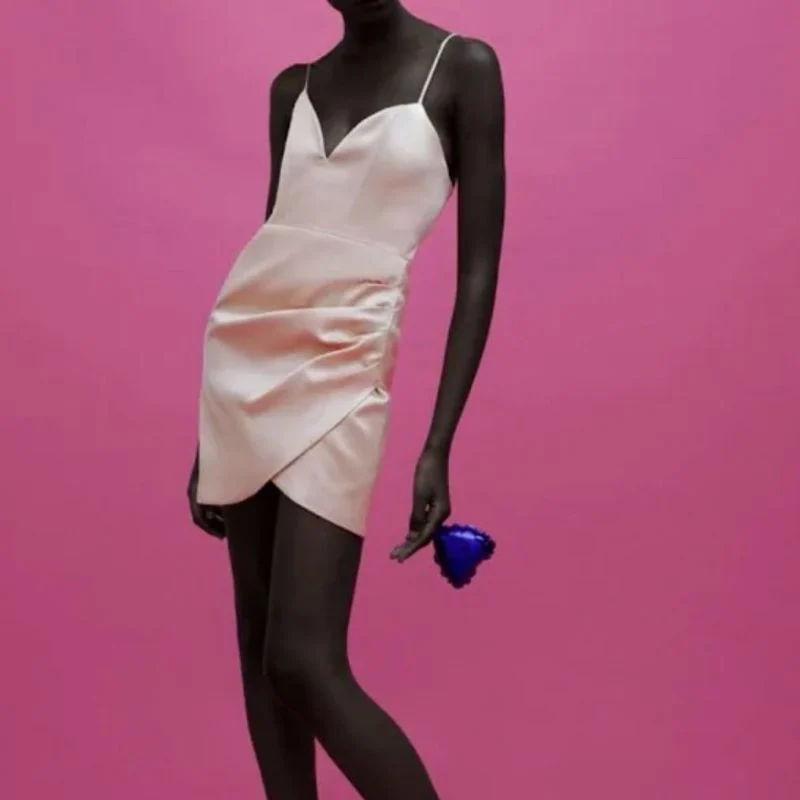 Pink Blush Draped Satin Wrap Mini Dress - Image 3