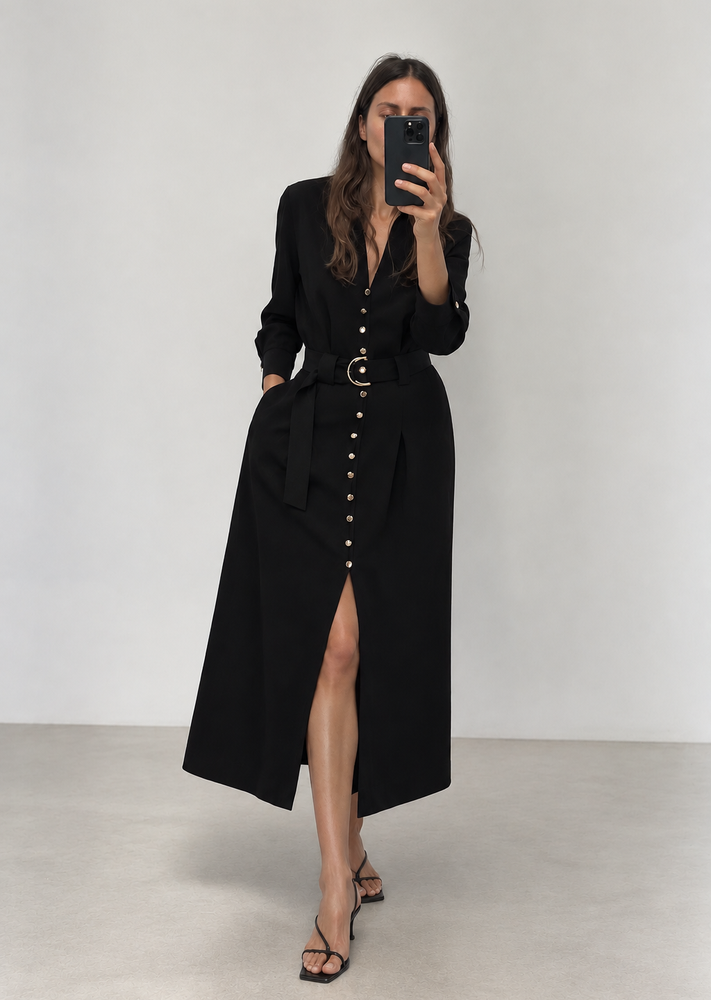 Midi Belted Button Through Dress