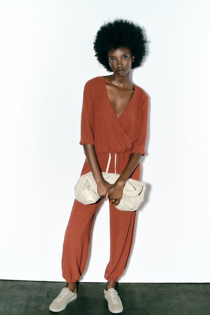 Terracotta Wrap Blouse And Pants Co Ord Set