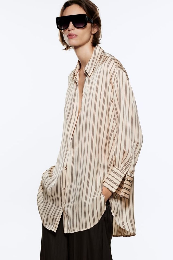 Oversized Striped Satin Shirt - Image 2