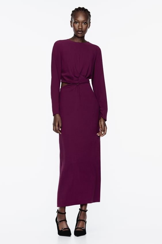 Side Cutout Twist Front Midi Dress