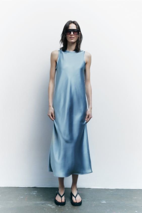Powder Blue Satin Racerback Maxi Dress