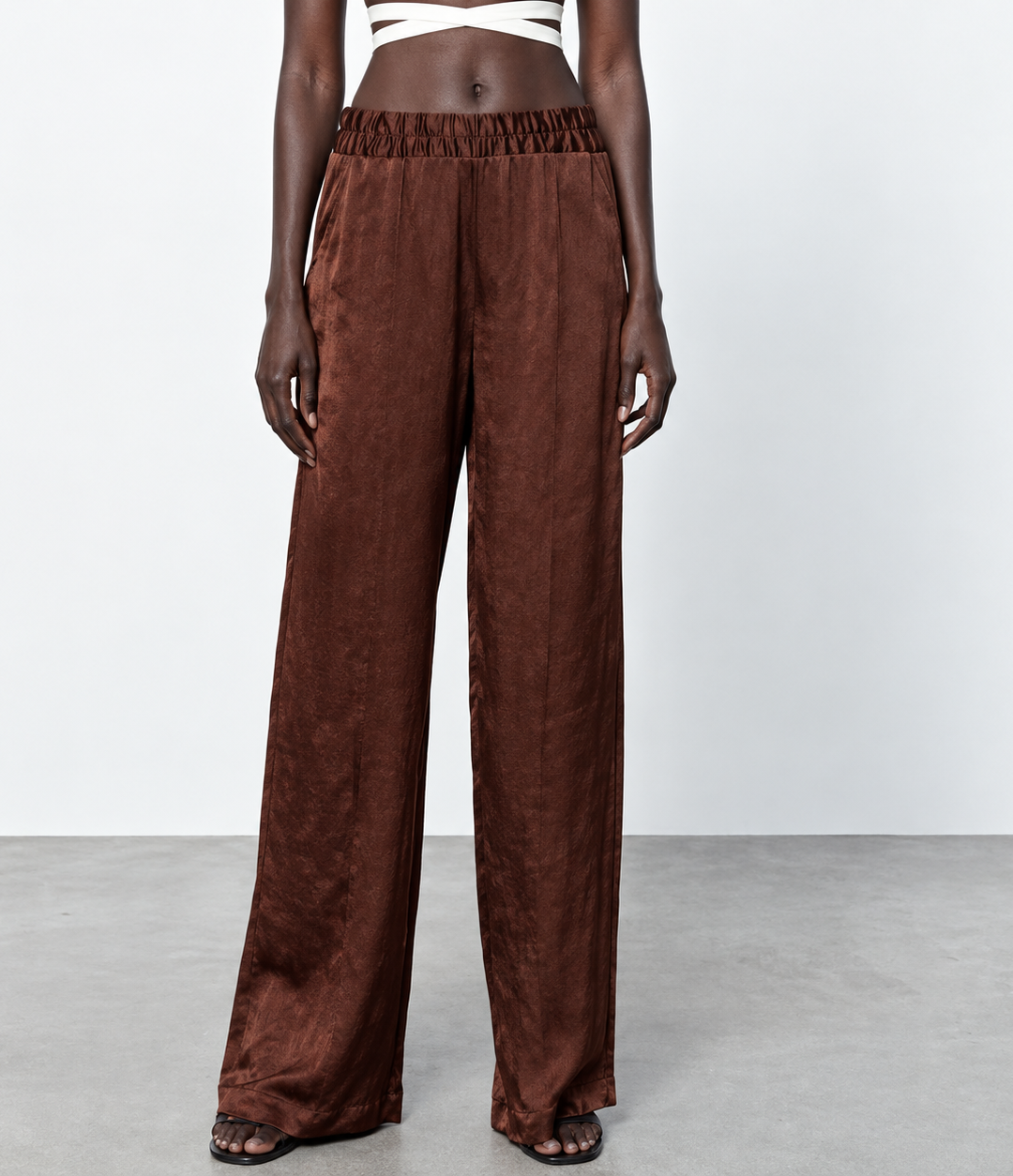Jacquard Wide Leg Fluid Pant Brown