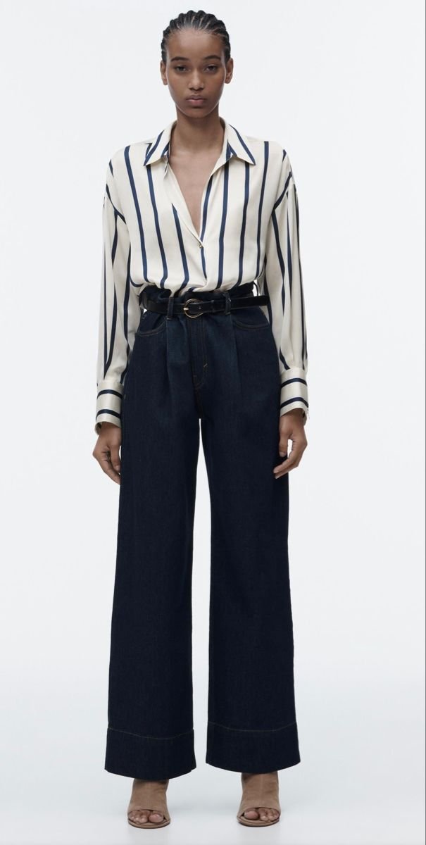Ecur Navy Striped Satin Shirt