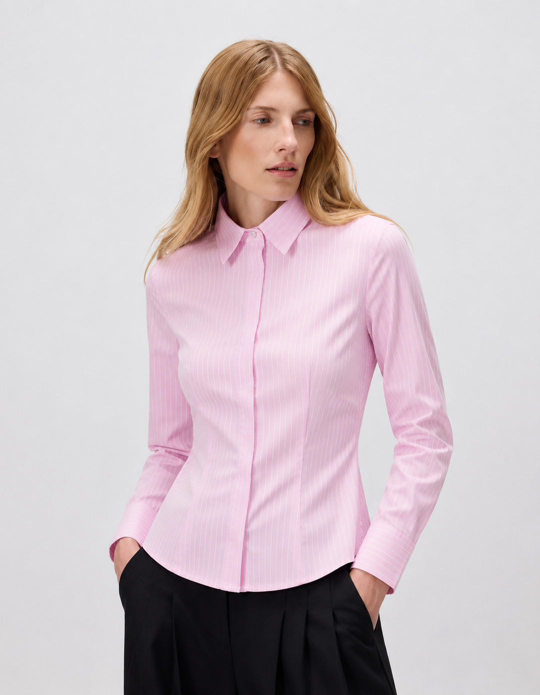 Pastel Pink Stripped Silm Fit Shirt