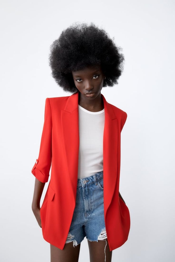 Red Oversized Blazer With Roll Up Sleeves