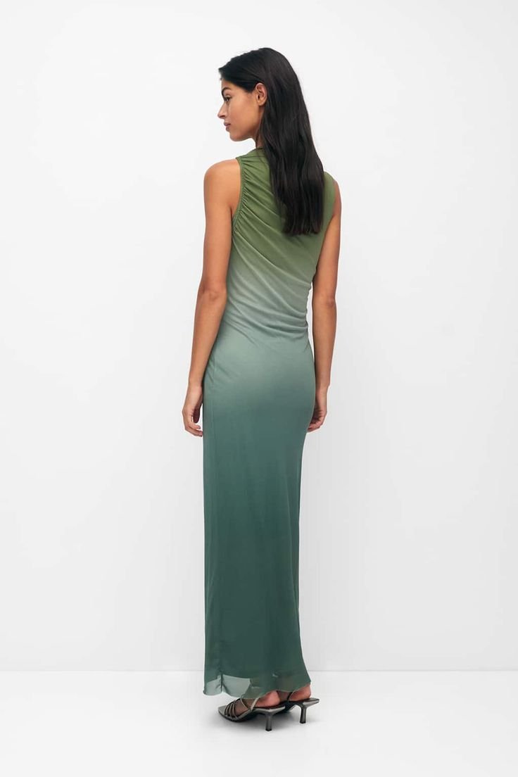 Green Ombre Draped Cowl Neck Maxi Dress - Image 2