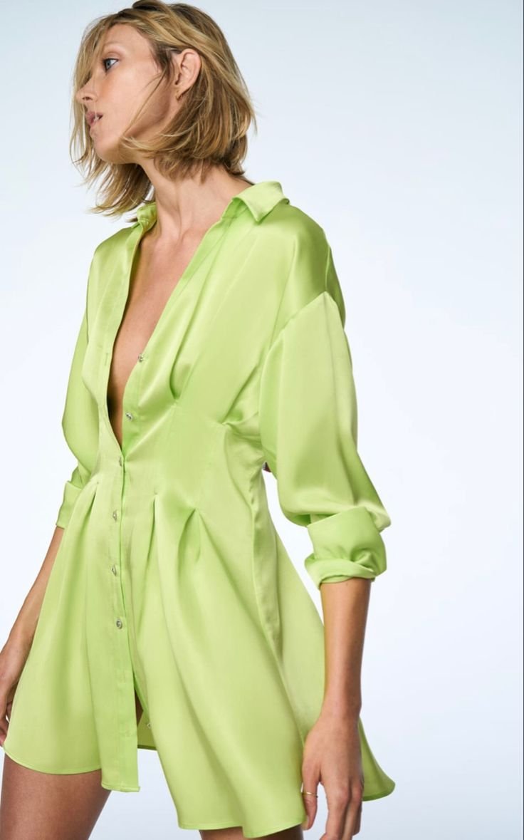 Lime Green Satin Shirt Dress