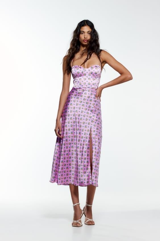Lilac Floral Sweetheart Midi Dress