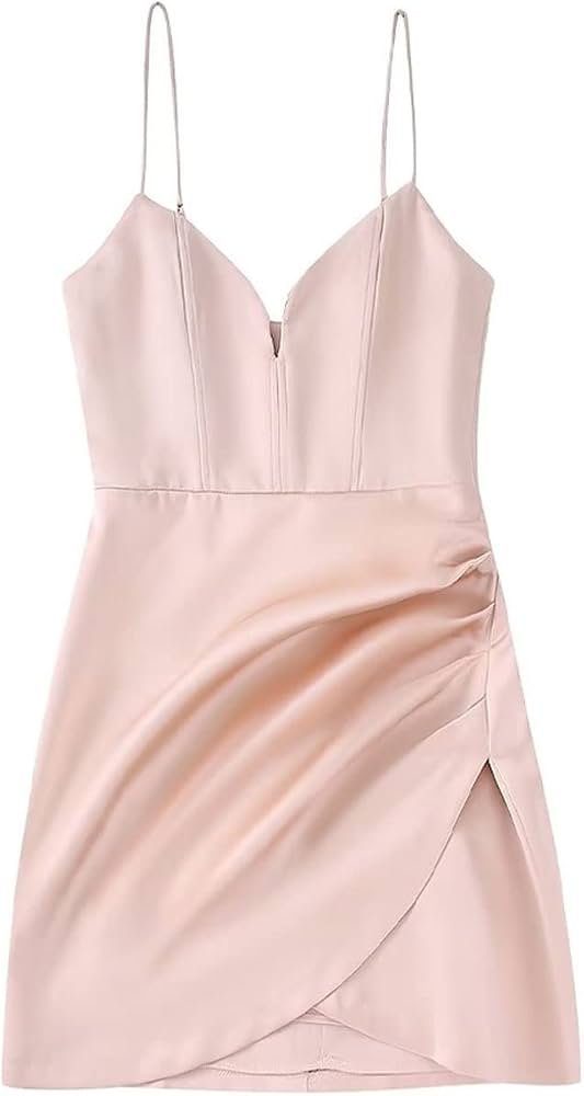 Pink Blush Draped Satin Wrap Mini Dress - Image 2