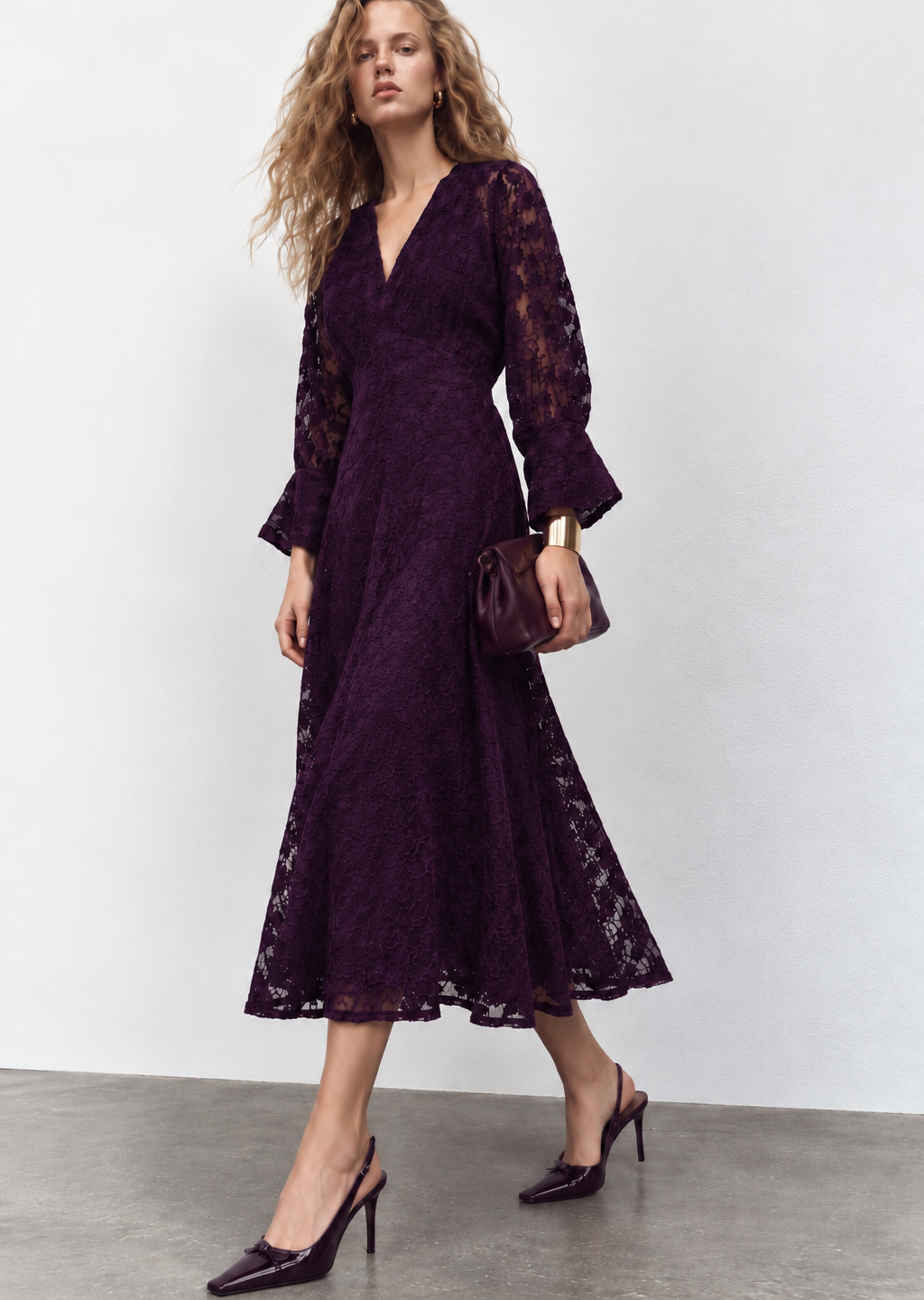 V -Neck Textured Midi dress