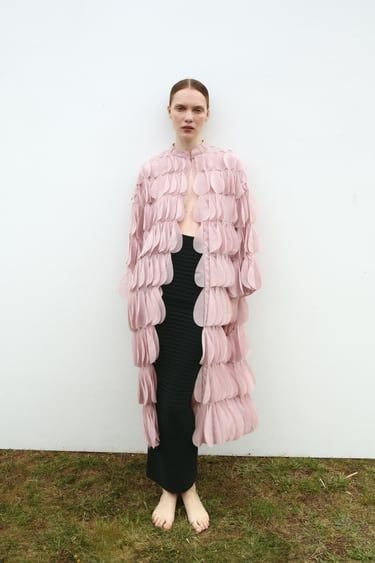 Blush Pink Midi coat layered petal