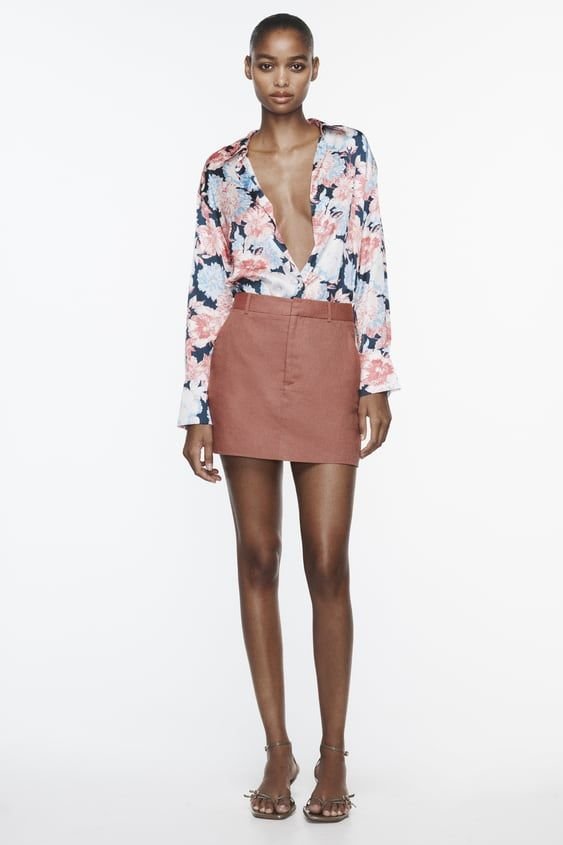 Blue Pink Multi Floral Print Satin Shirt