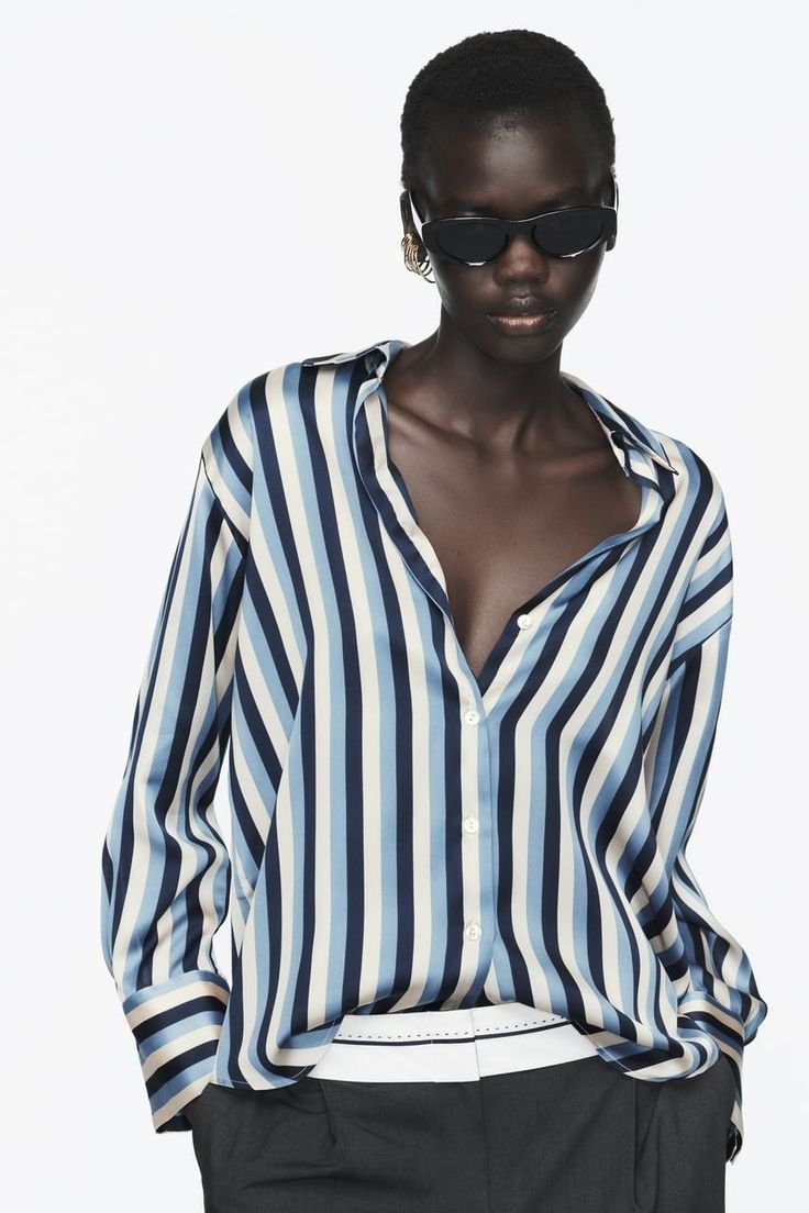 Multi Blue Striped Satin Shirt