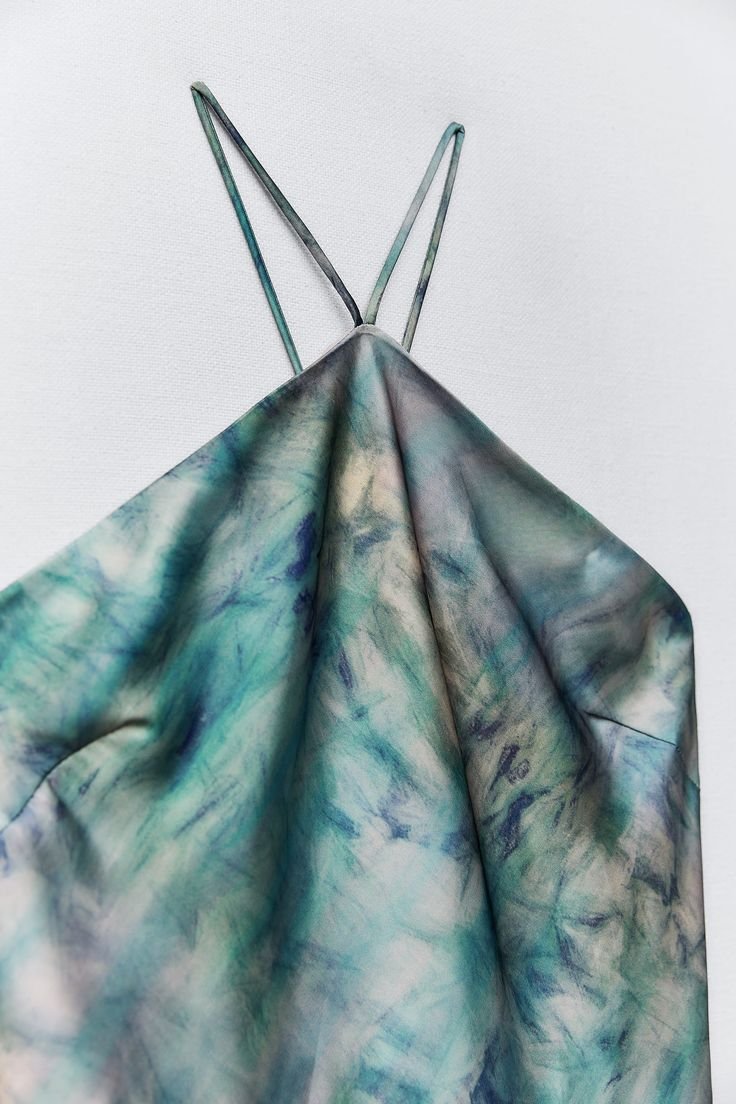 Blue Abstract Tie-Dye Halter Midi Dress - Image 7