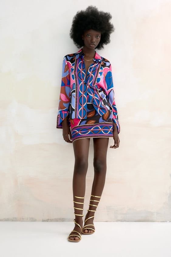 Multi Geometric Print Satin Shirt