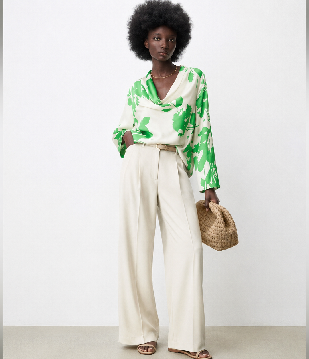 Floral Print Cowl Neck  Blouse
