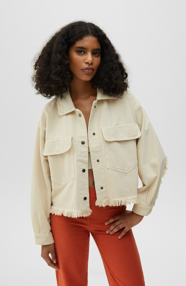 Frayed Cropped Denim Jacket