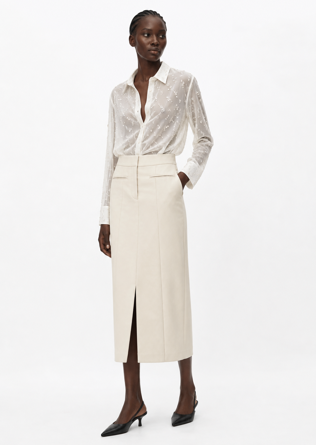 Ivory Tailored Midi Skirt
