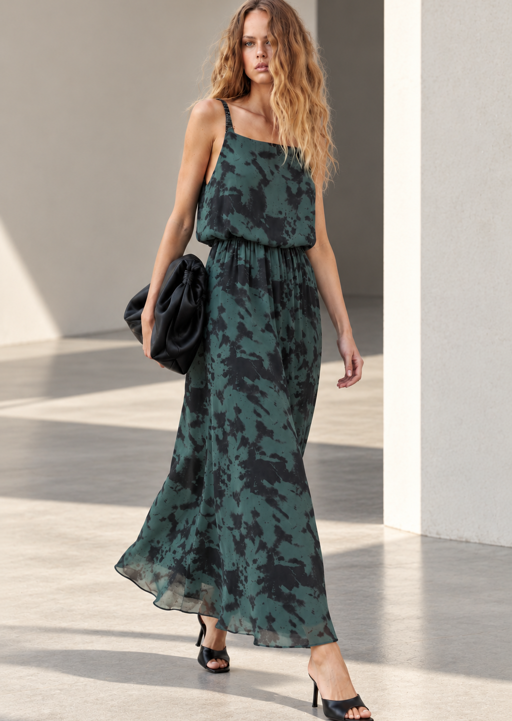Abstract Beaded-Strap Maxi Dress