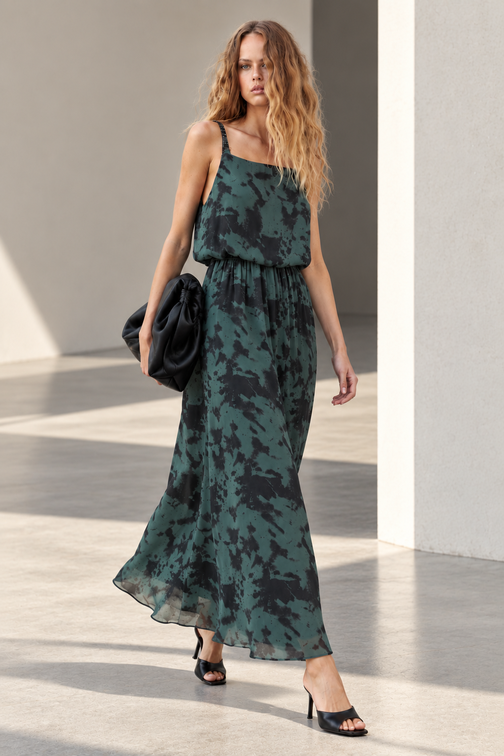 Abstract Beaded-Strap Maxi Dress