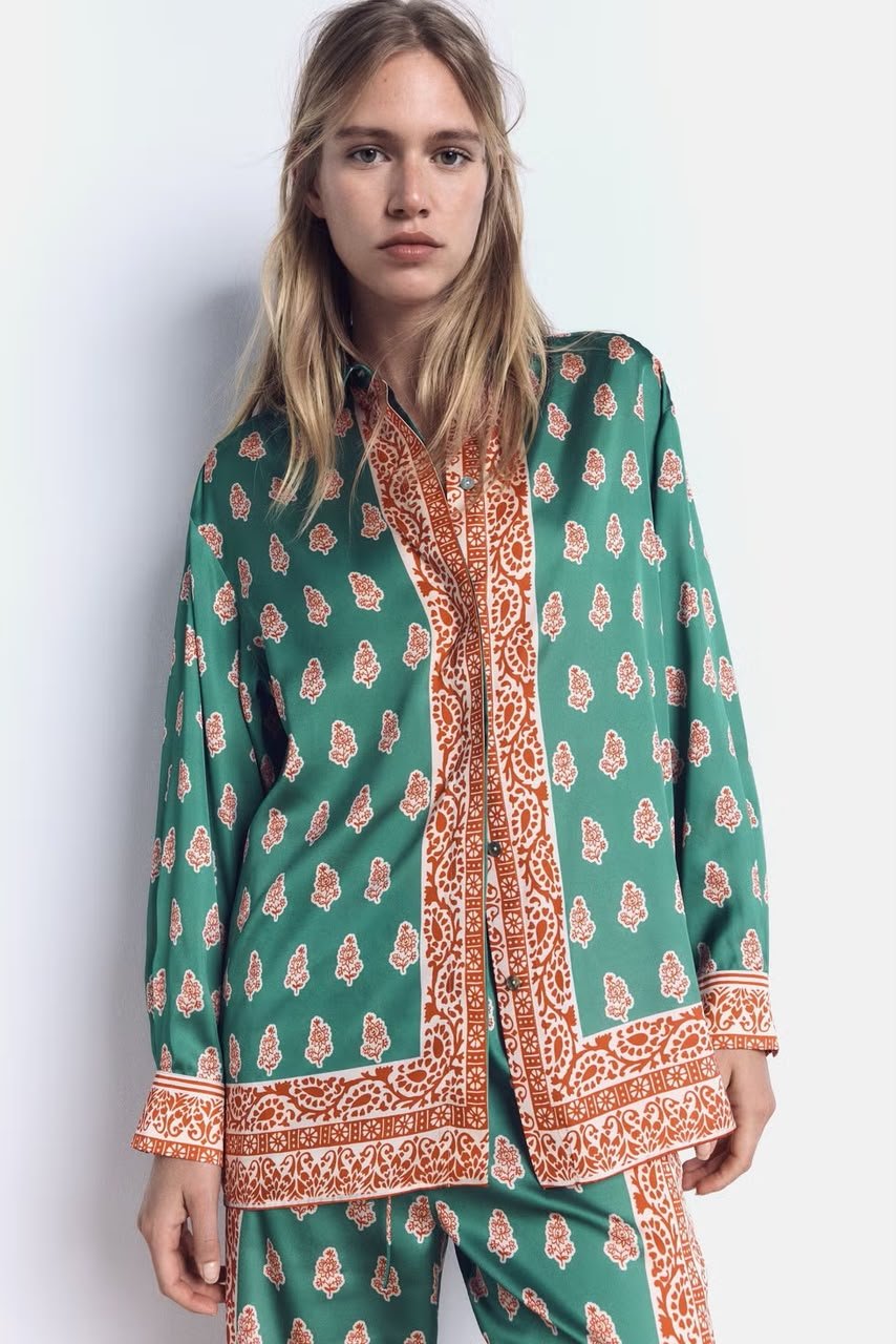 Emerald Green Paisley Print Button-Up Shirt