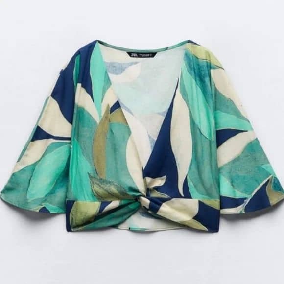 Abstract Printed Tie-Front Crop Top - Image 4