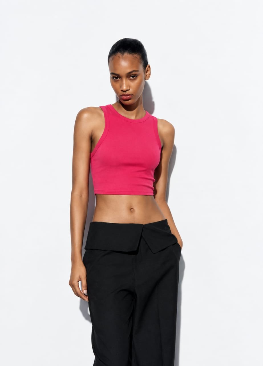 Hot Pink Sleeveless Crop Top