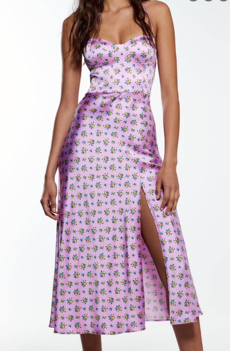 Lilac Floral Sweetheart Midi Dress - Image 4