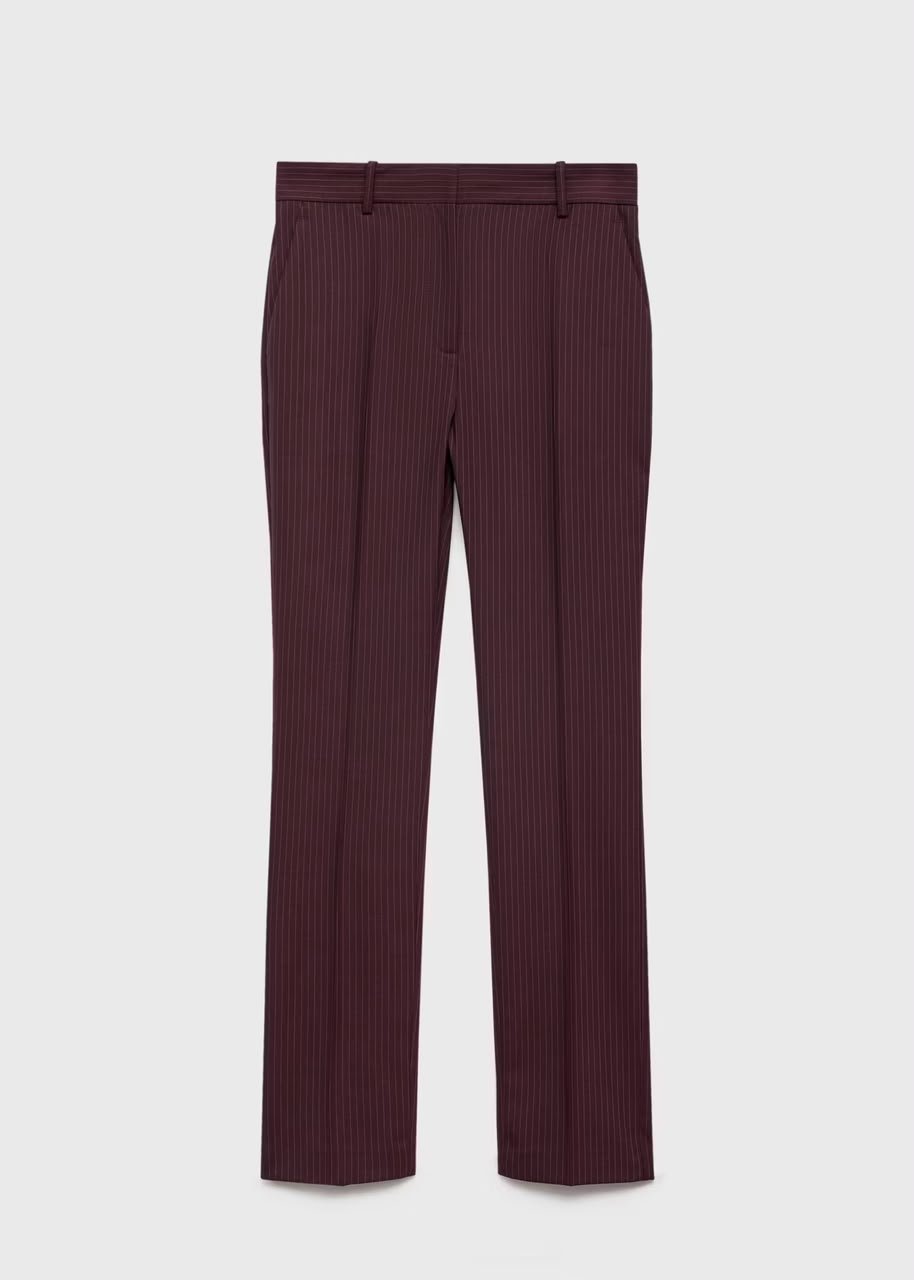 Burgundy Pinstripe Straight Leg Trousers