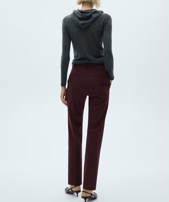 Burgundy Pinstripe Straight Leg Trousers - Image 3