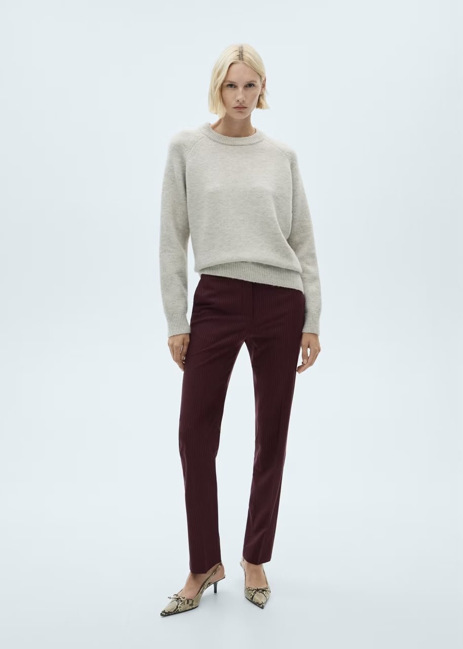 Burgundy Pinstripe Straight Leg Trousers - Image 2
