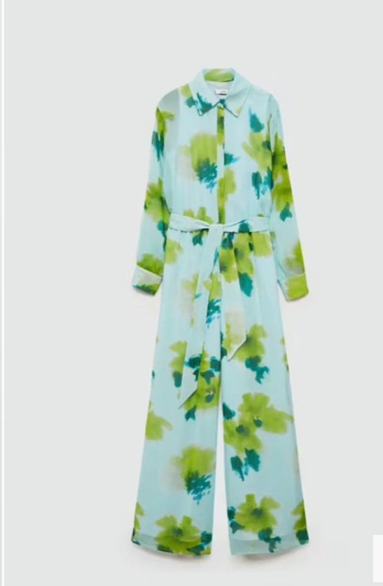 Blue Floral Print Belted Jumpsuit - Image 3