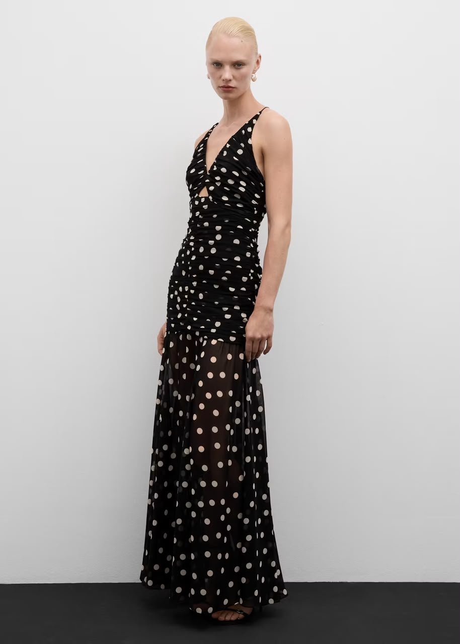 Polka Dot Ruched Maxi Dress