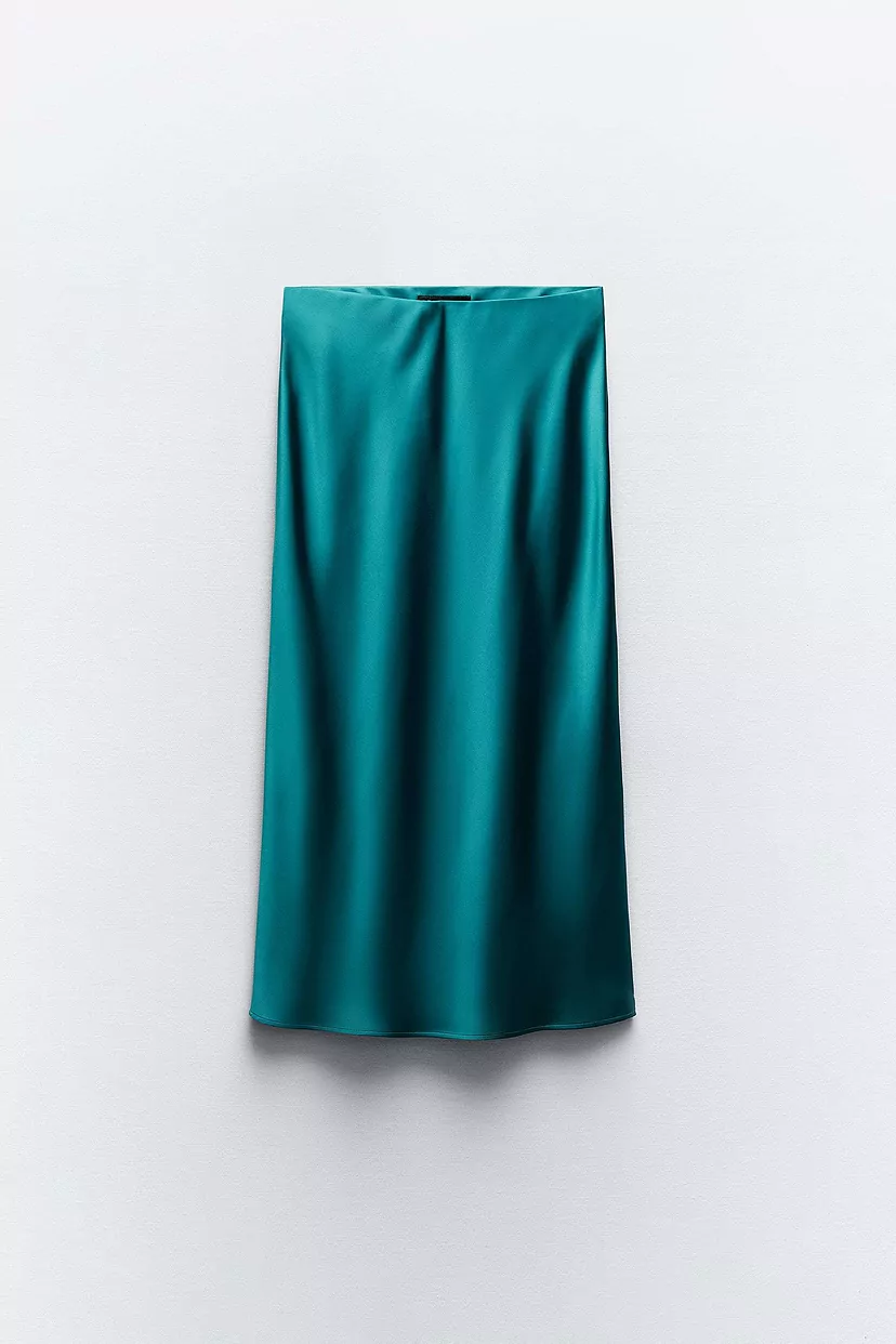 Midi High Waist Satin Skirt