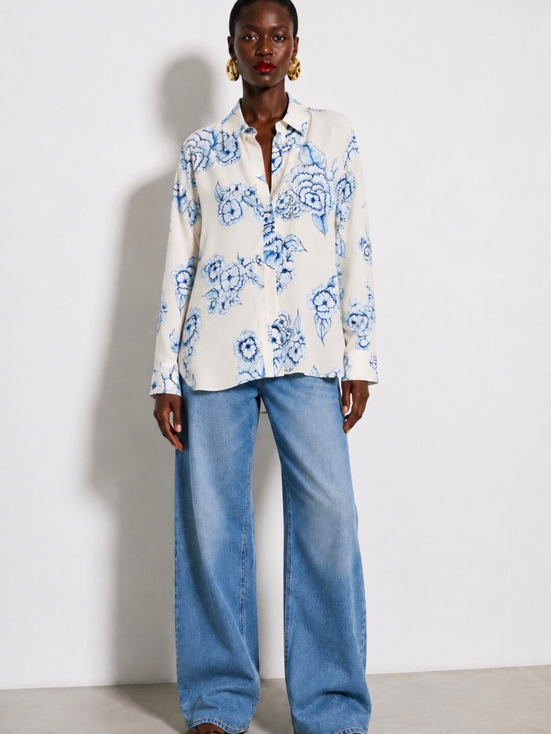 Floral Print Oversize Satin Shirt