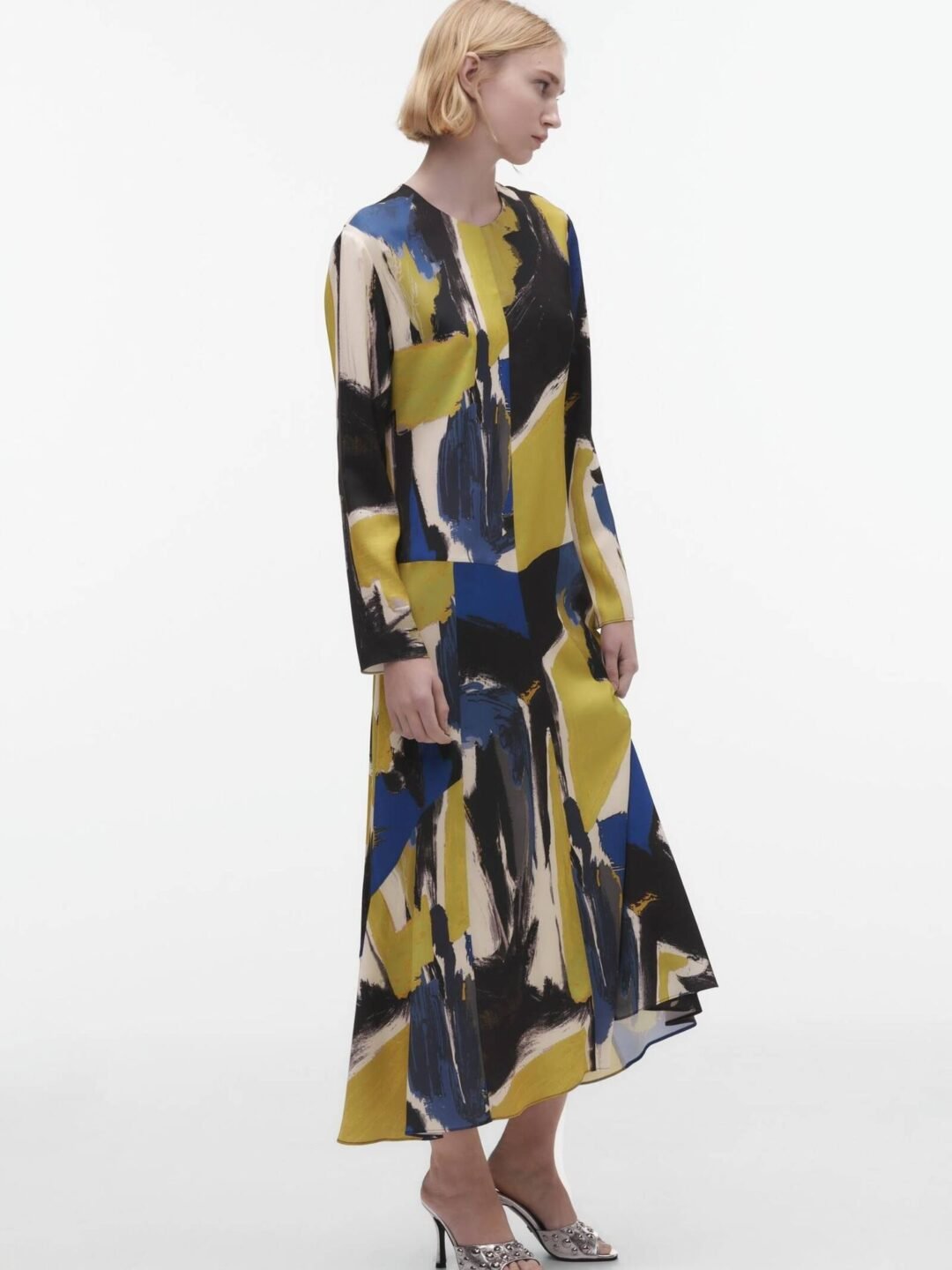 Abstract Brushstroke Print Midi Dress
