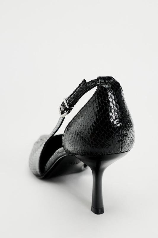 Snake-Effect Lace-Up Slingback Heels – Black - Image 7