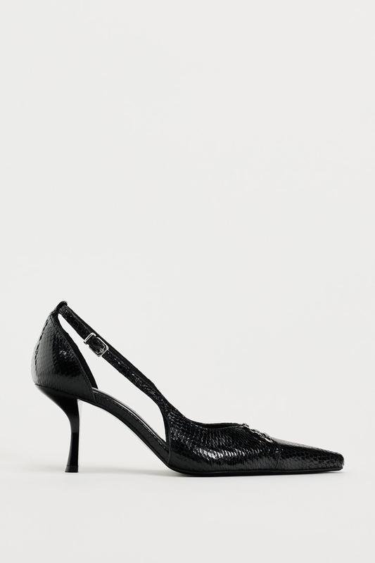 Snake-Effect Lace-Up Slingback Heels – Black - Image 3