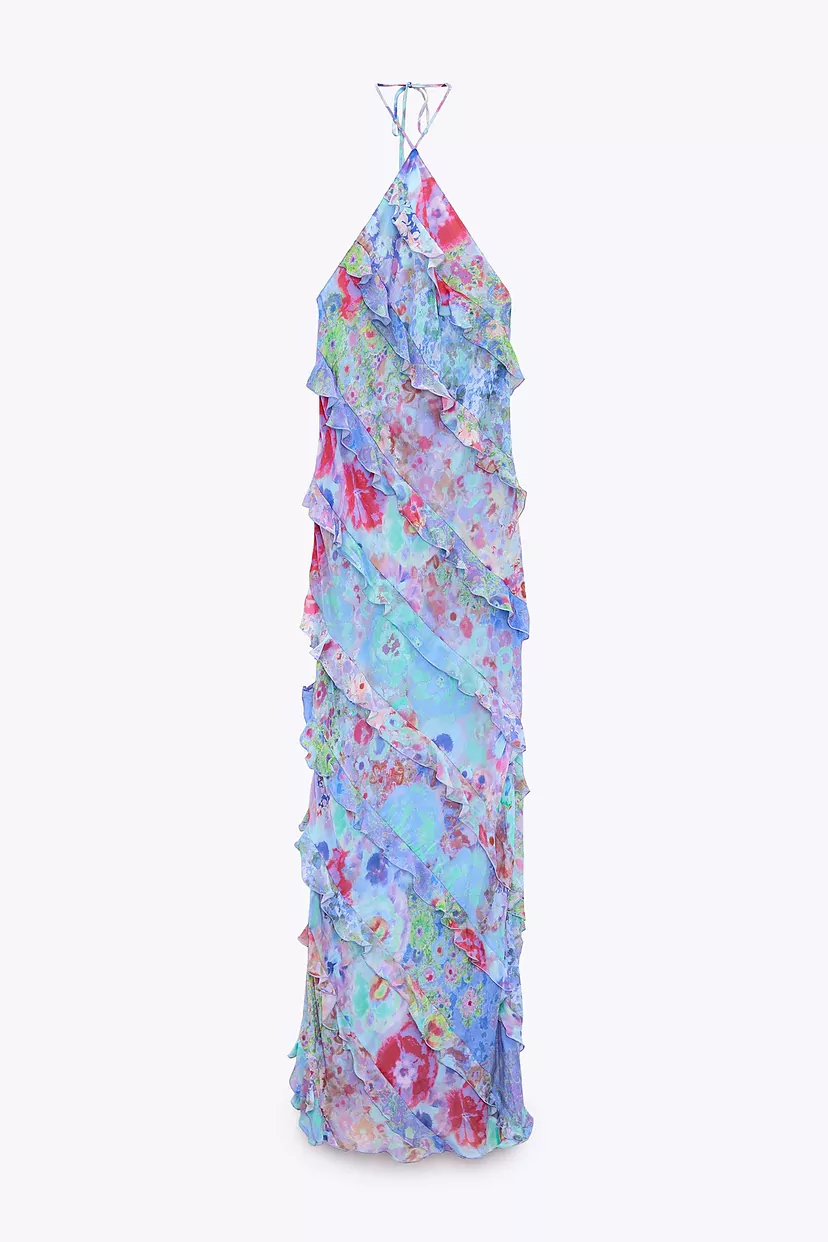 Watercolour Ruffle Maxi Dress
