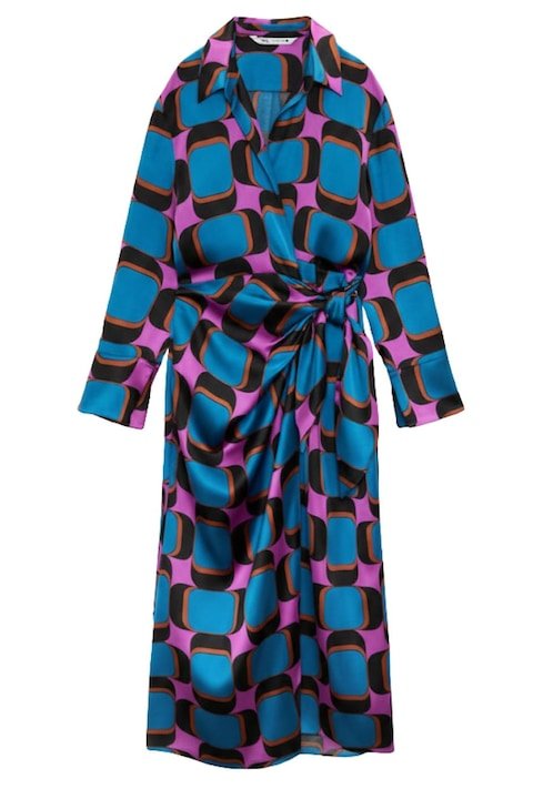 Geometric Print Wrap Midi Dress