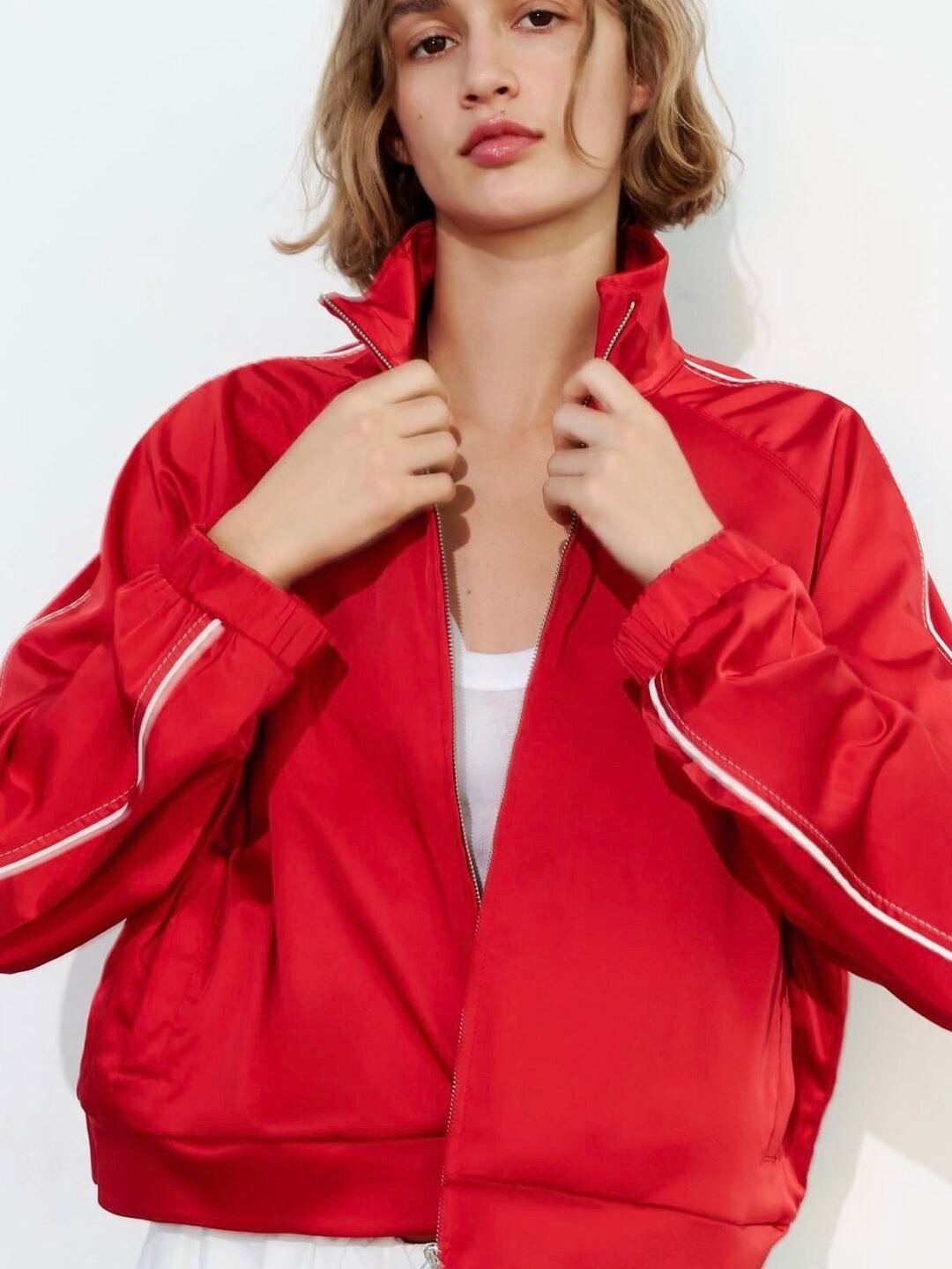 Red Contrast-Trim Track Jacket
