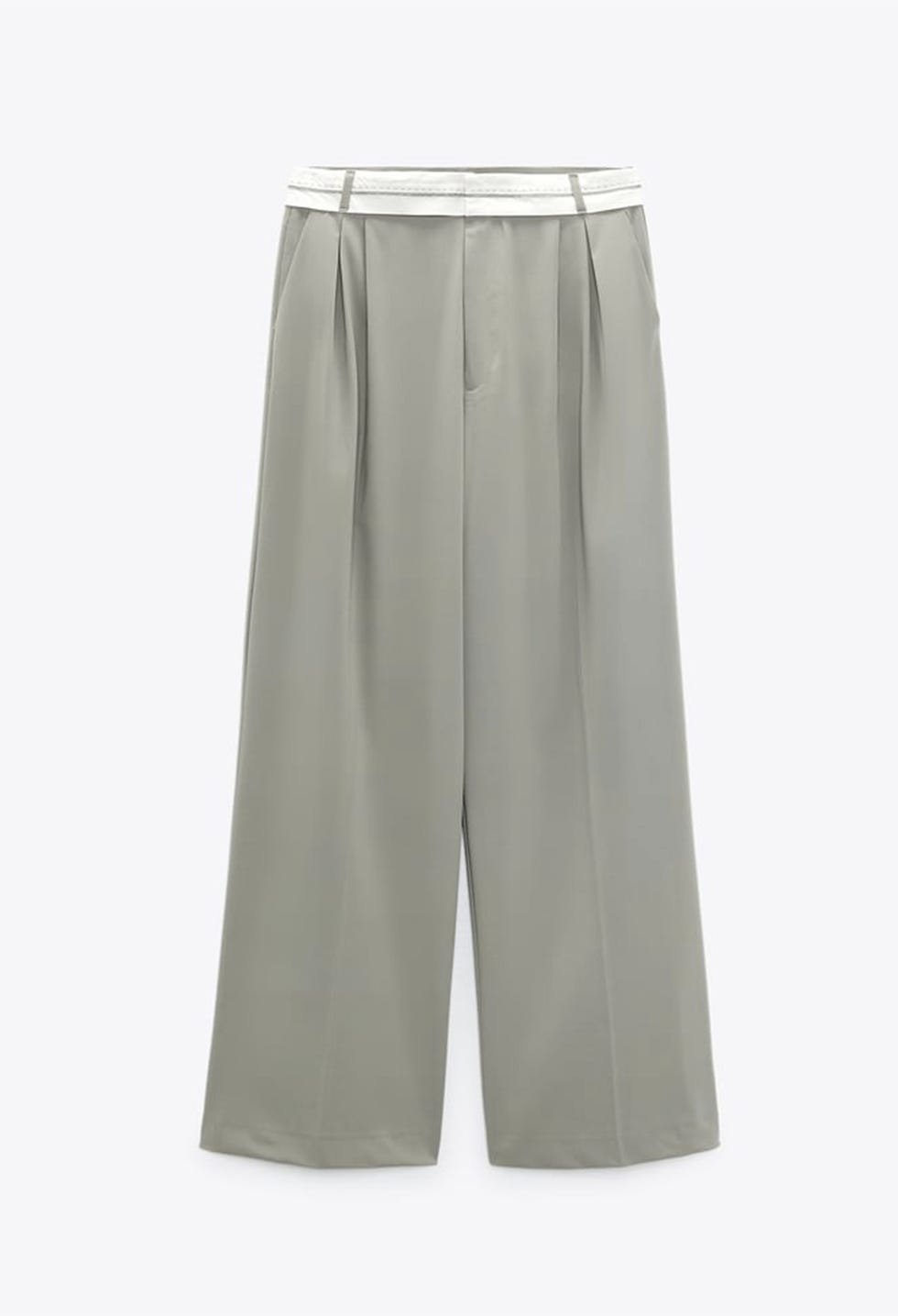 Contrast Waist Pleated Wide-Leg Trousers - Image 3