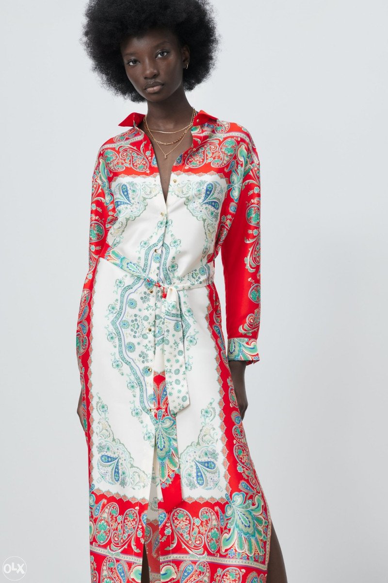 Paisley Print Shirt Dress With Self Tie Belt